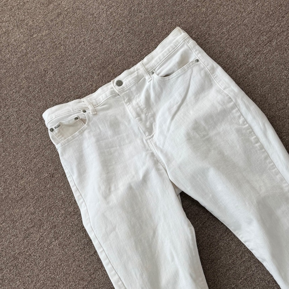 Polo Ralph Lauren Tompkins Skinny High Rise‎ Ankle Jeans White Raw Hem Size 32